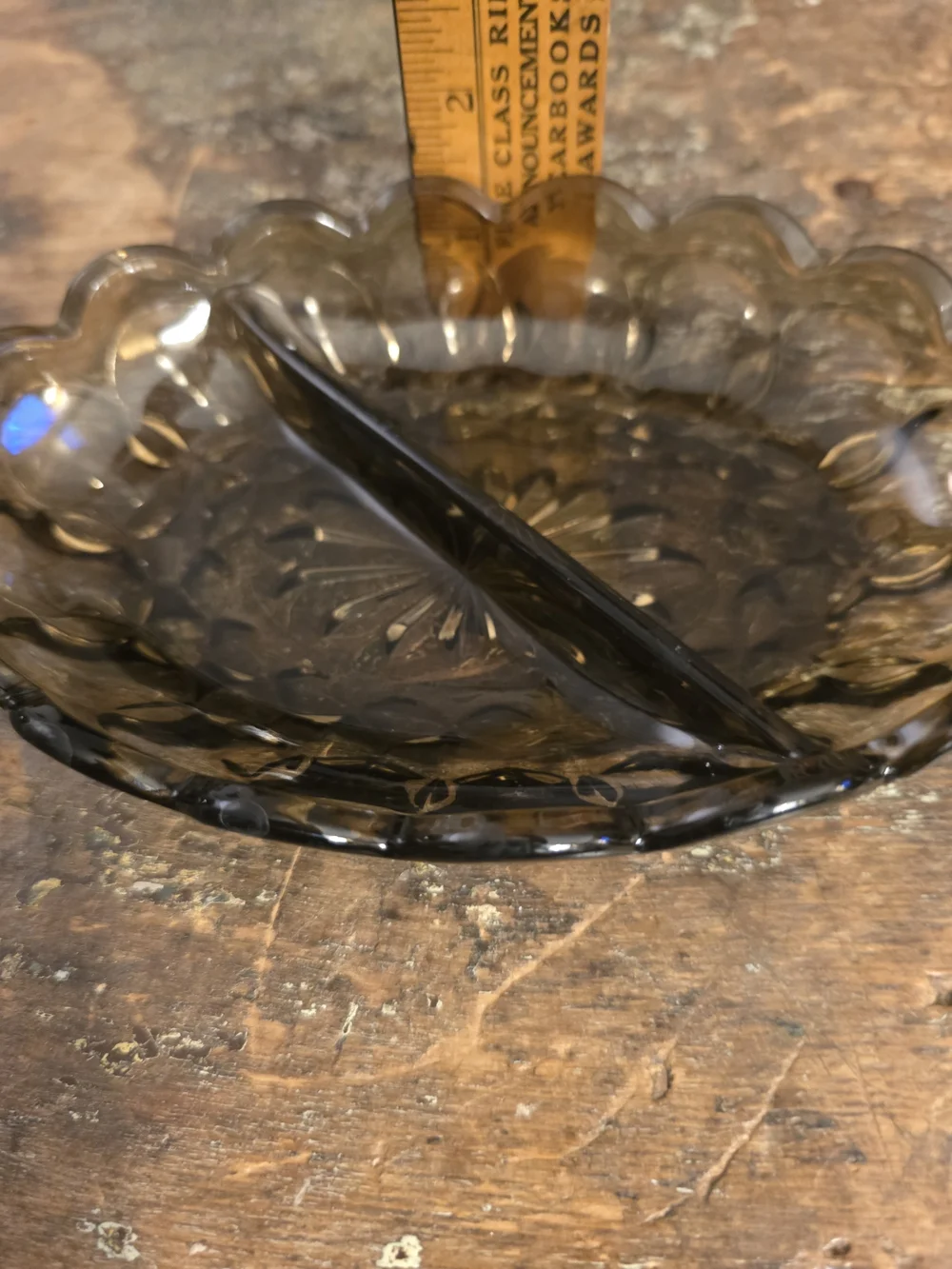 Anchor Hocking Smoky Gray Divided Glass Server